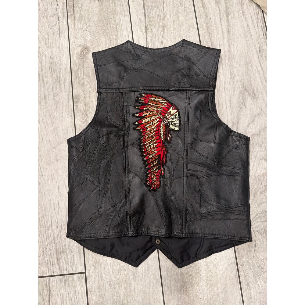 Leather Vest With Chief Skull Patch